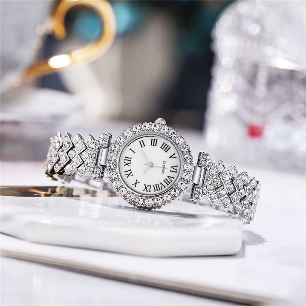 Elegant Women's Wristwatch Silver Watch Bracelet Set Trendy Rose Gold Watch Festival Gift