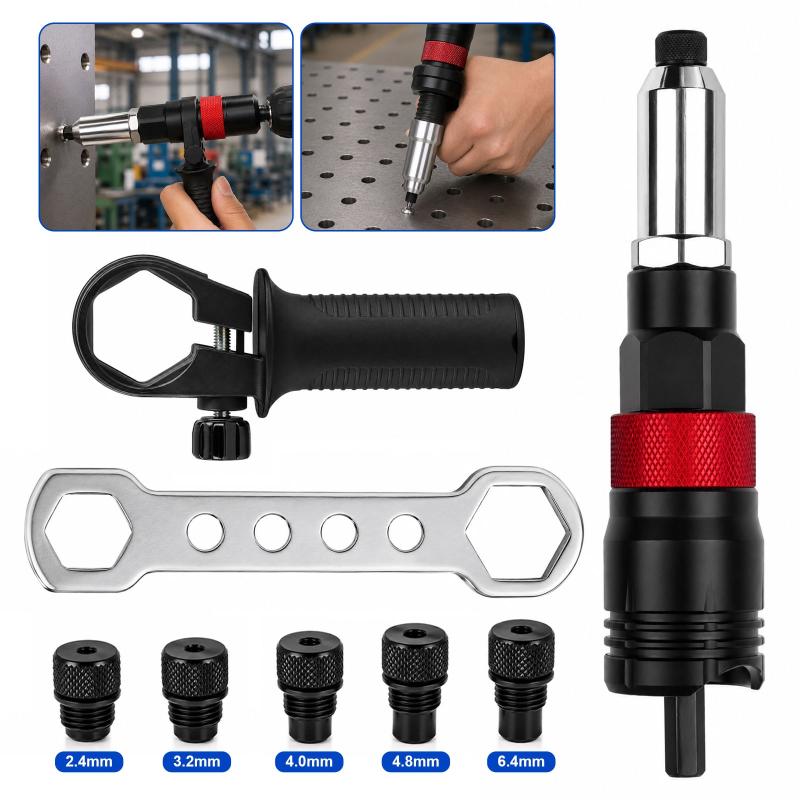 Labor Saving Rivet Nut Adapter for Cordless Drill Electric Rivet Tool with 5 Blind Riveters for Furniture Assembly