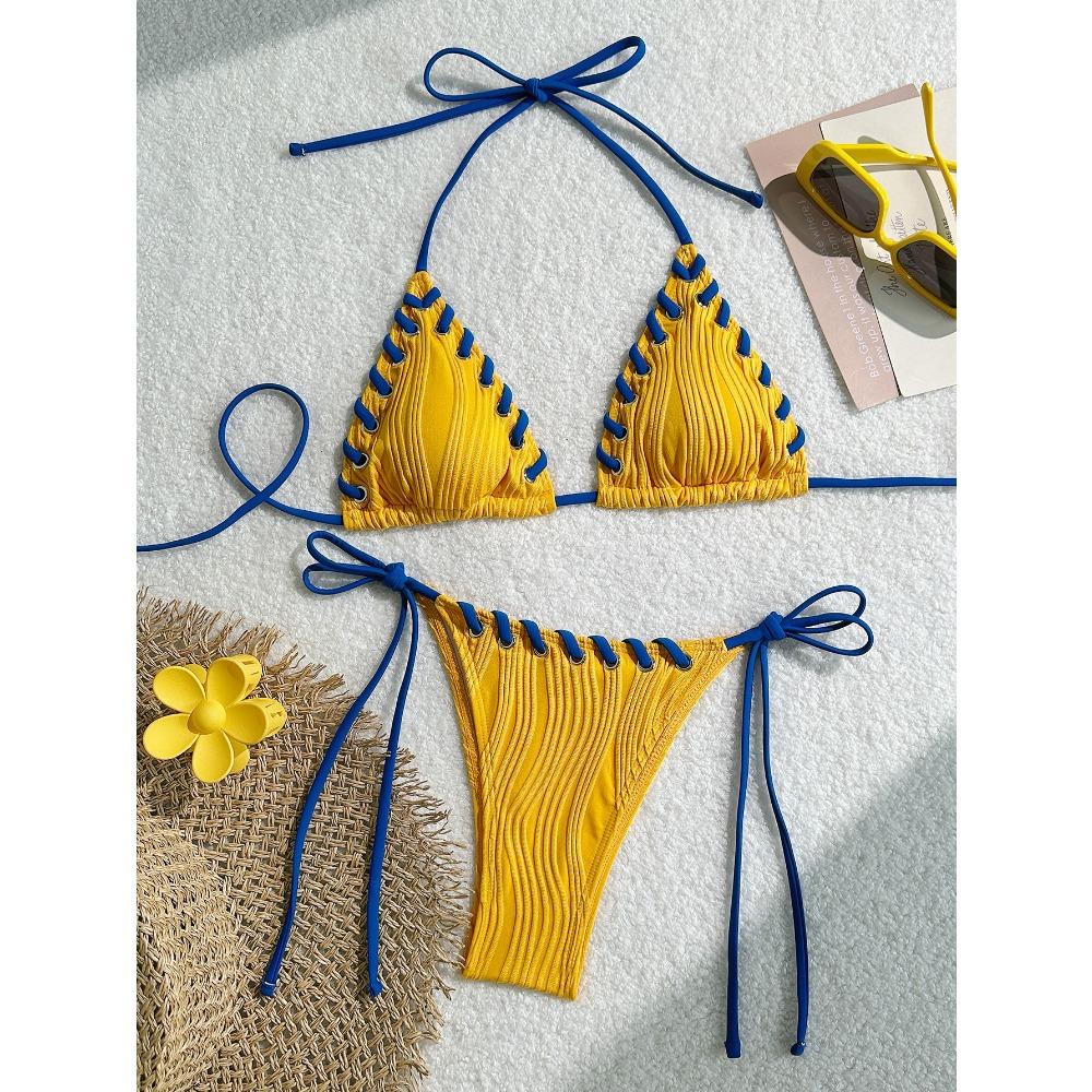 European and American Summer Sexy Solid Color Bikini Women Beach Vacation Swimsuit