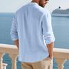 Men's Linen Button-down Shirt, Beach Shirt, Long-sleeved Plain-colored Stand-up Collar, Spring Casual Everyday Wear