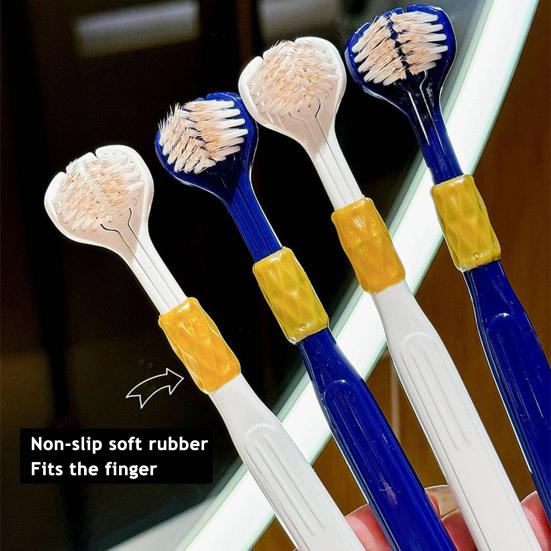 4/6Pcs Three Sided Toothbrush with Tongue Scraper Soft Toothbrushes Multi-Angle Deep Cleaning Tongue Scraper Toothbrush