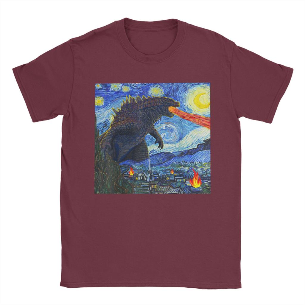 Cool Japanese Monster Starry Night T-Shirt Men Round Collar Cotton T Shirts Short Sleeve Tee Shirt Gift Idea Clothing