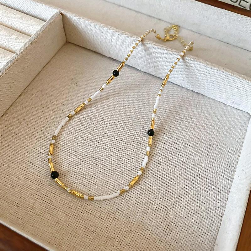 Summer dopamine stained glass crystal beaded necklace collarbone chain design sense niche item decoration