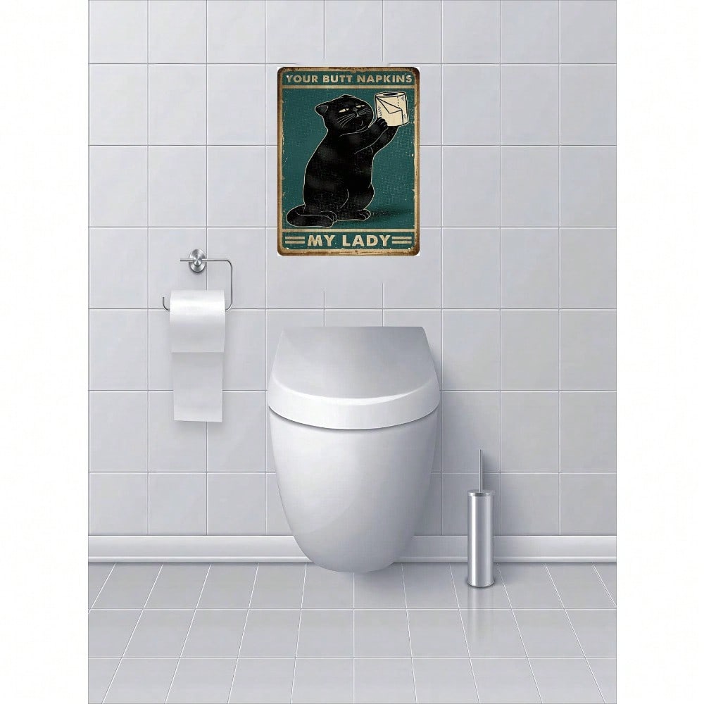 Vintage Metal Tin Sign Black Cat Wall Decor Retro Bathroom Bar Poster 12x8 Inch