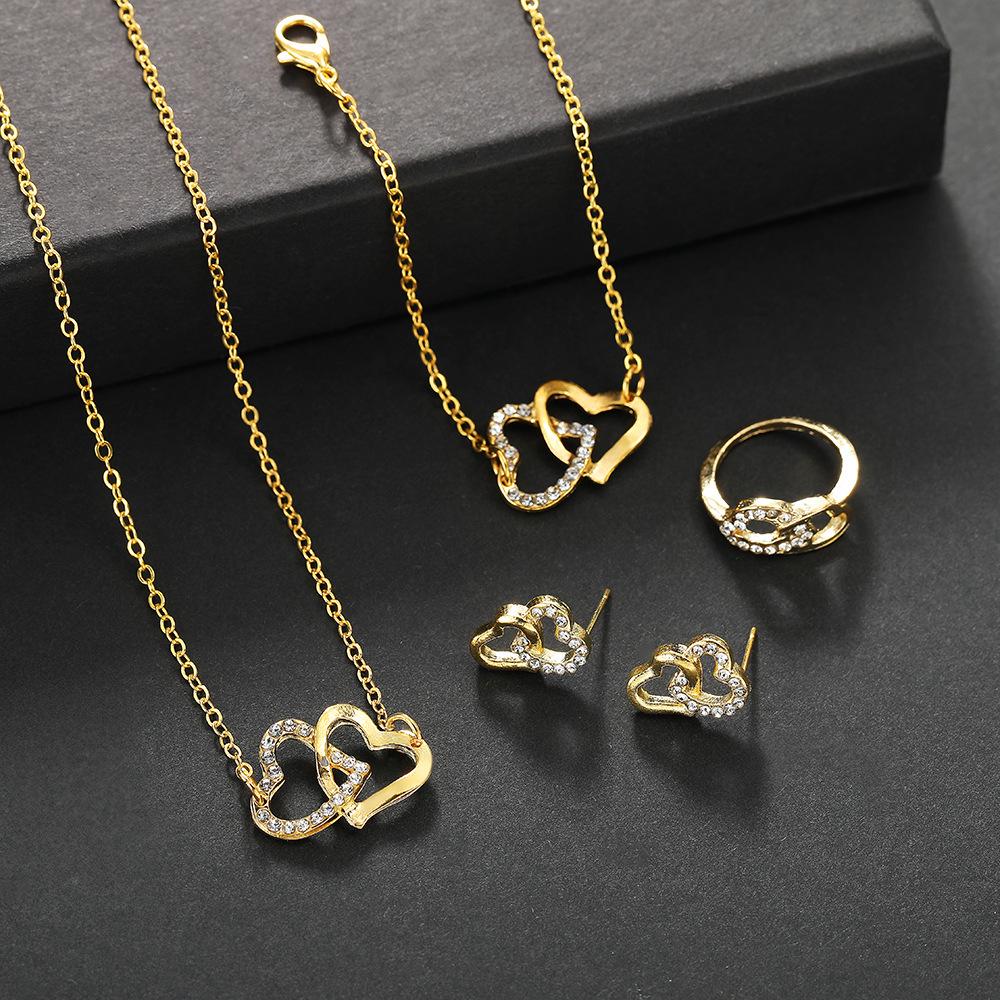 Elegant Double Heart Necklace Jewelry Set - Light Luxury Bridal Collection