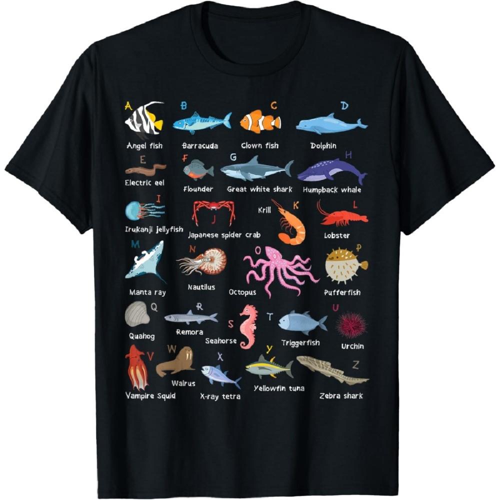 

A-Z Ocean Life Exploration - Sea Creatures Alphabet T-Shirt XXXXXL