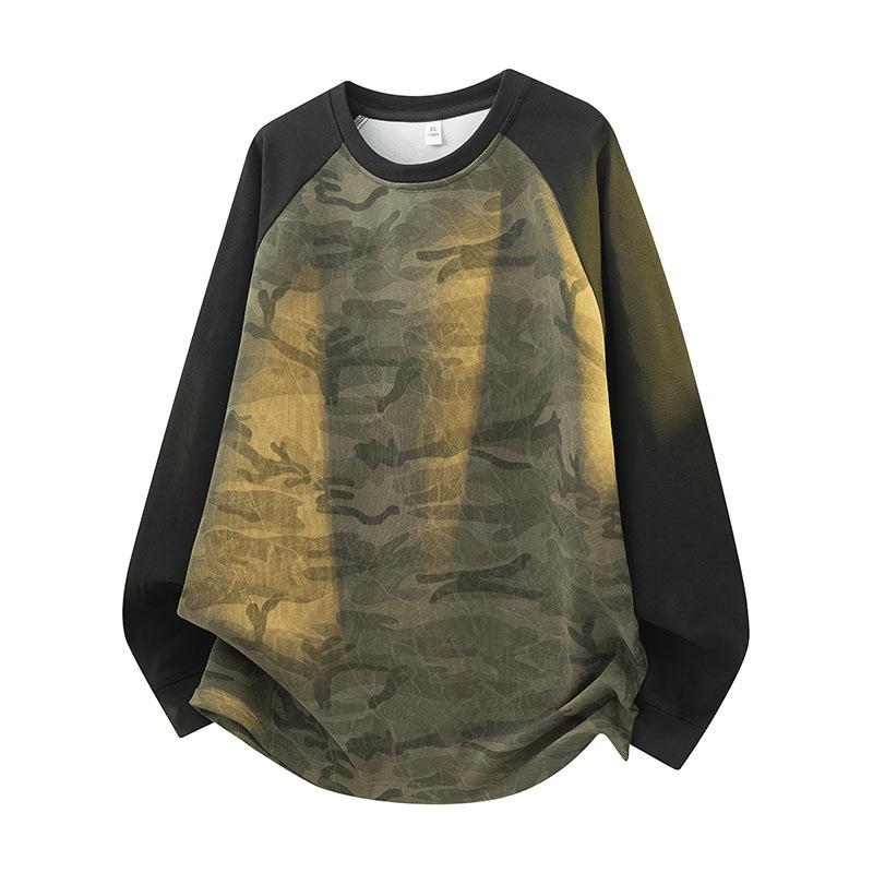 Camouflage Langarm T-Shirt Herren Herbst Pullover Locker Sportlich Lässig Oberteil S grün