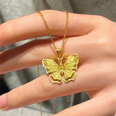 Collar de Mariposa de Filigrana de Oro Vietnamita: Cadena de Clavícula Hueca con Diseño de Marea Nacional