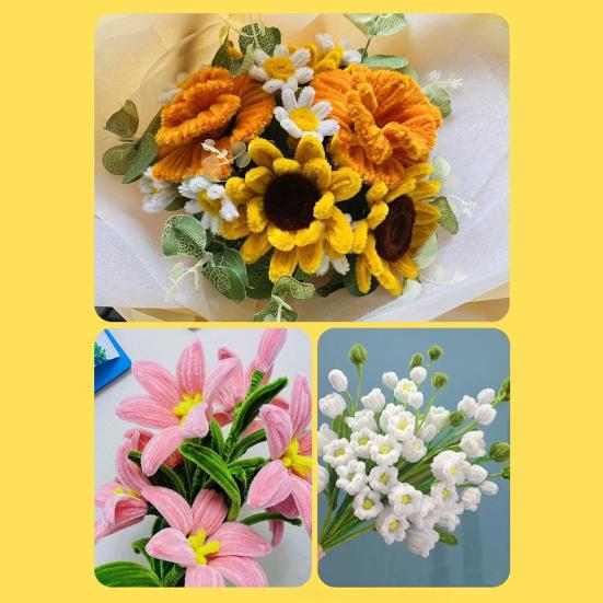 Pipe Cleaners Set for Crafts Pipe Cleaners Bouquets DIY Kit Pipe Cleaners Flowers Making Accessories Set for Greeting Cards Party Decorations