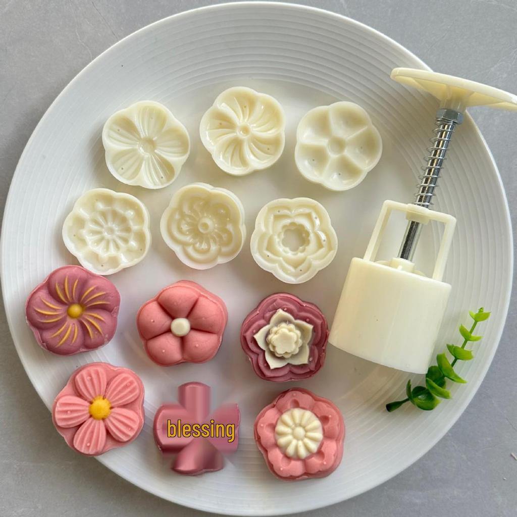 Set of 6 Plum Blossom Mooncake Molds - 50g, Hand-Pressed, 3D, Five-Petal, Six-Branch Design