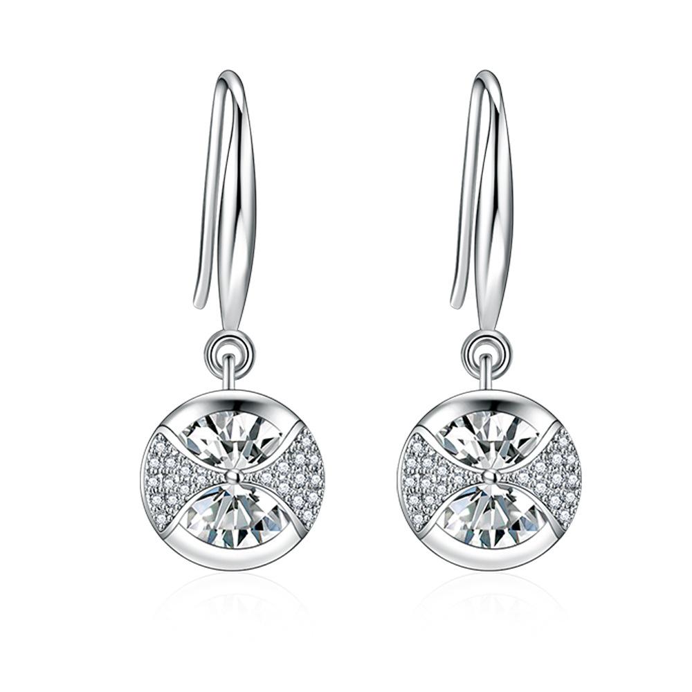 

Hot Selling Lady Elegant AAA round Zircon Crystal Dangle Drop Earrings For Women silver needle Boucle Mujer Brinco срібний