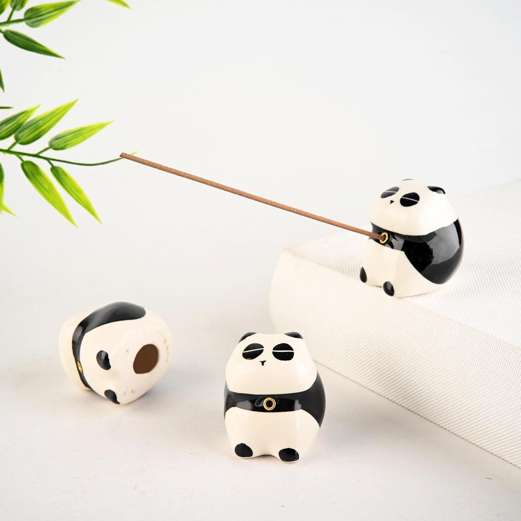 Ceramic Panda Incense Holder - Chinese Style Indoor Burner for Tea Ceremony and Home Decor