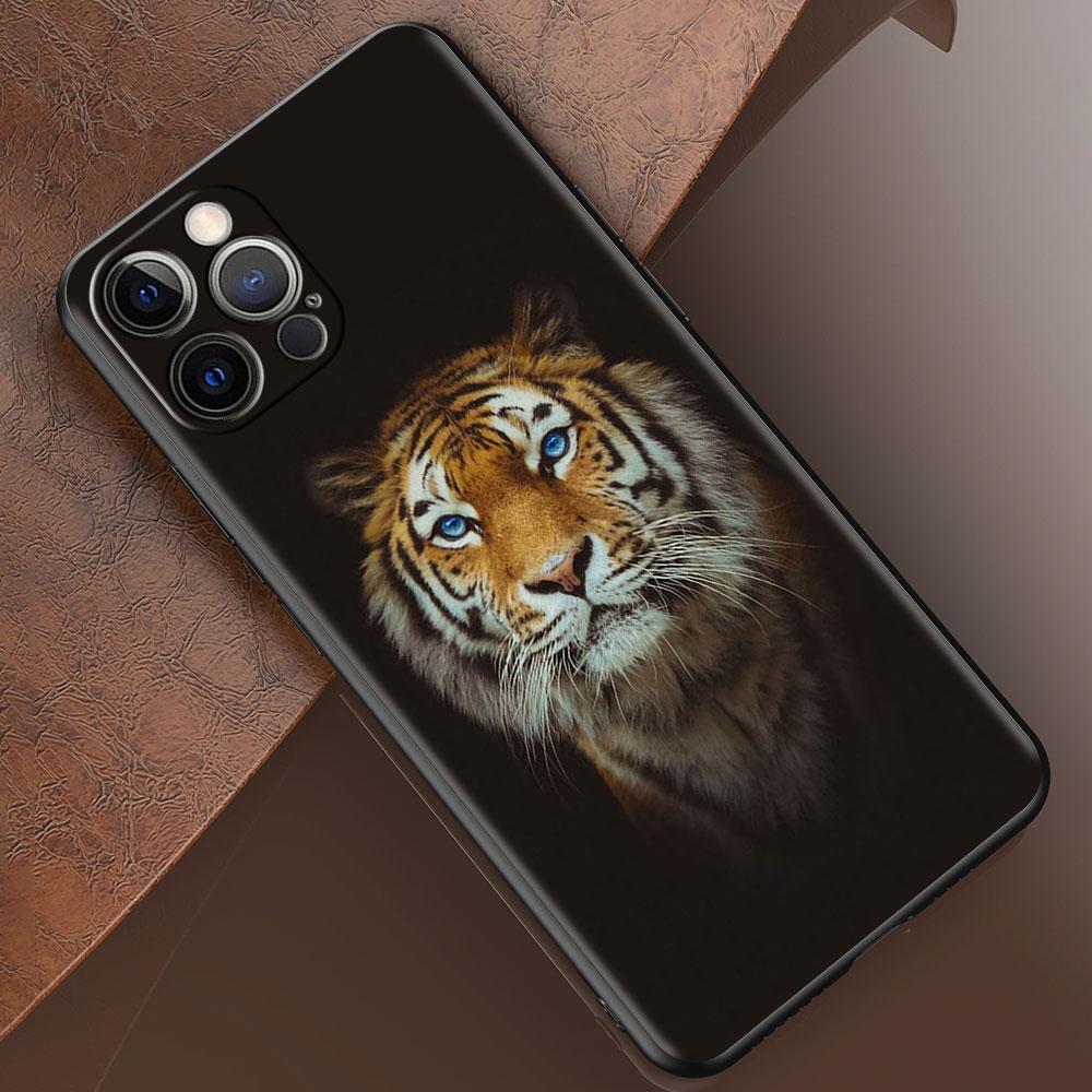 Phone Case for Apple iPhone 14 15 11 12 13 Pro Max XR X 7 8 Plus XS Black Soft Cover SE 2020 Coque Lion Tiger Animal Bumper