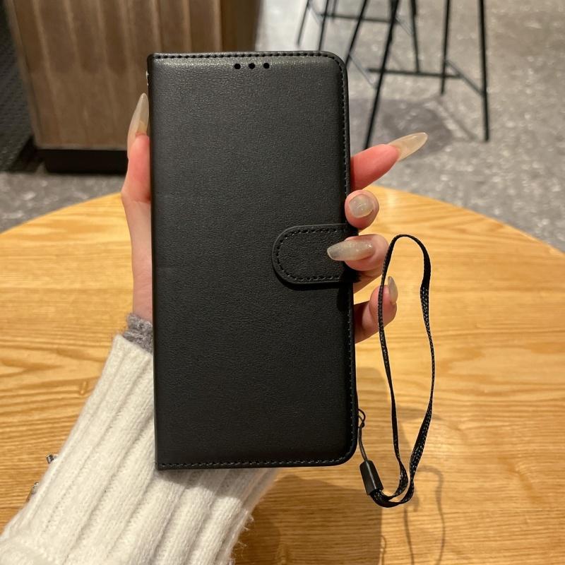Flip Cover Slot Card Wallet Leather Phone Case For Samsung S25 Ultra S24 S23 S22 Full-Body Protection With Wrist Strap Cover