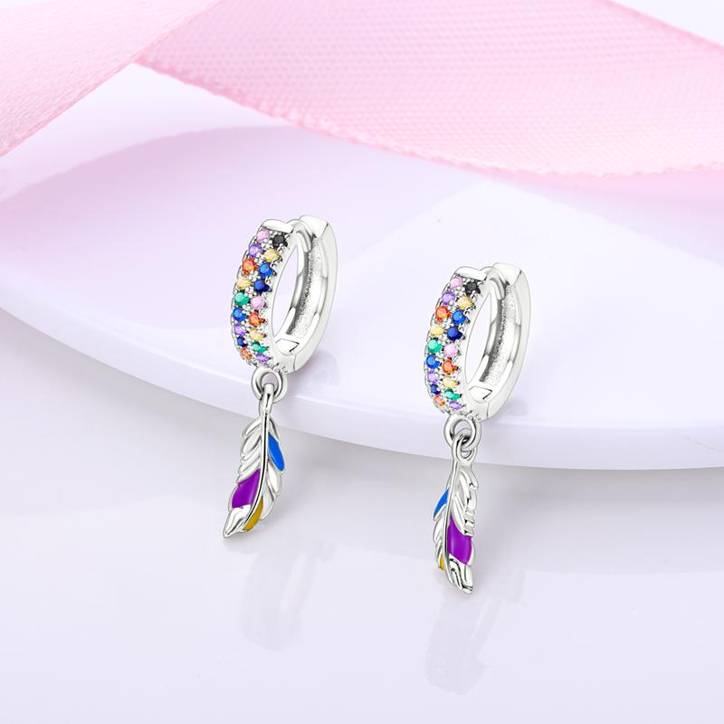 925 Silver Colorful Feathers Drop Earrings Dream Catcher Bohemia Asymmetry Dangle Earrings Original Wedding Jewelry For Women
