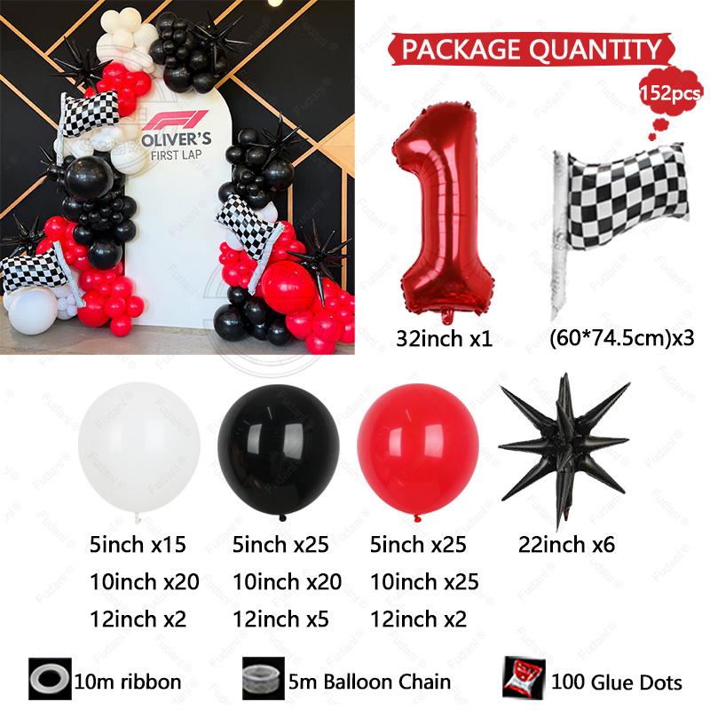 152Pcs Race Car Theme Balloon Garland Arch Kit Red Black White Latex Balloons Boy's Birthday Party Baby Shower Decoration Gift