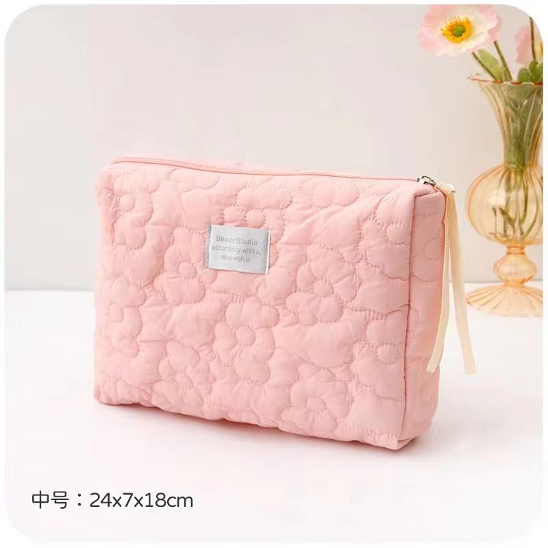 Kosmetiktasche mit weichem Blumenmuster, tragbare Make-up-Verpackung, Aufbewahrungsorganizer, großes Fassungsvermögen, Reise-Waschbeutel für Damen