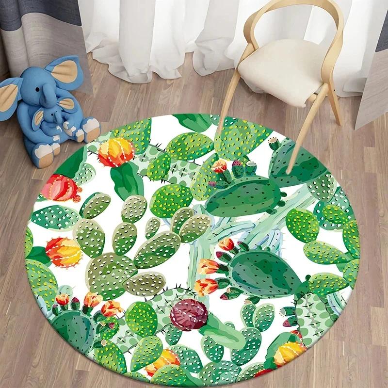Hawaiian Tropical Leaves Round Carpet Living Room Chair Floor Mat Non-Slip Area Rug for Balcony Table Bedside Sofa Home Decor