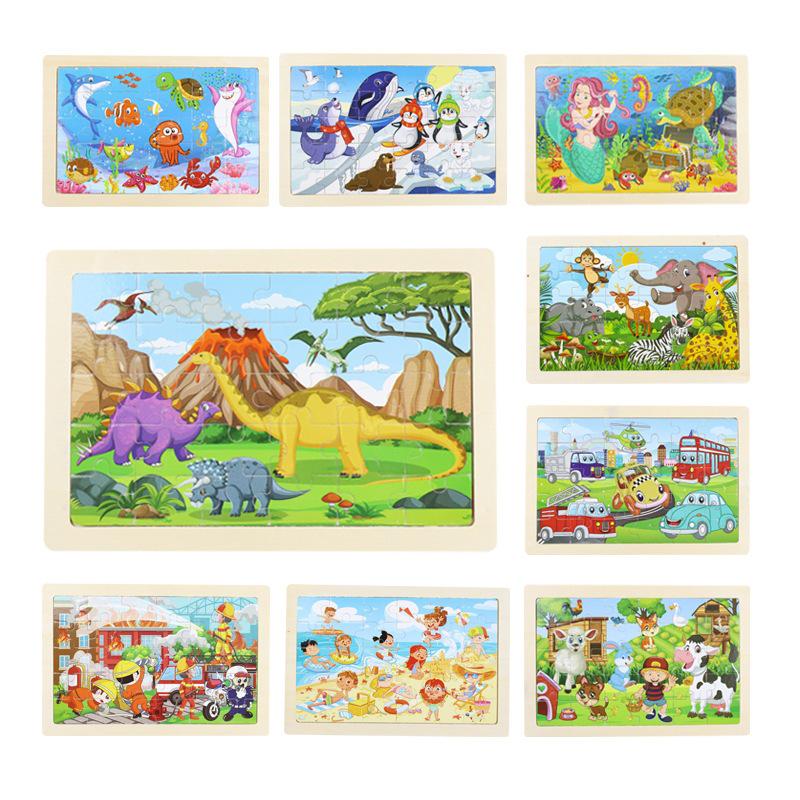 Wooden Animal Cartoon Jigsaw Puzzle Board - 30, 60, 98, 120-piece Toy for Early Childhood Education
