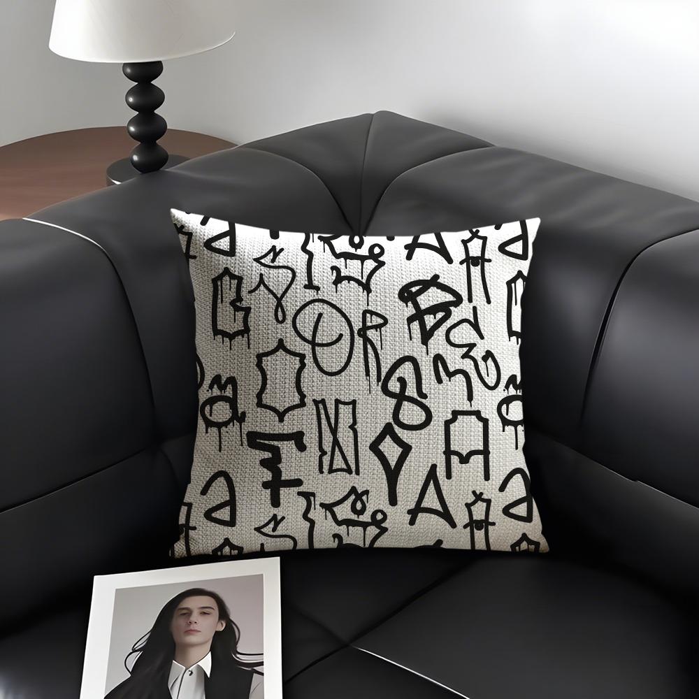 English Letters Fashion Cushion Cover Natural Linen Organic Fabric Double-Sided Printing Sofa Home Decor Gift Pillow Case