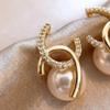 Gold Plated Pearl Drop Earrings for Women, Cubic Zirconia Interlocking Double C Studs, Trendy Elegant Crystal Statement Jewelry