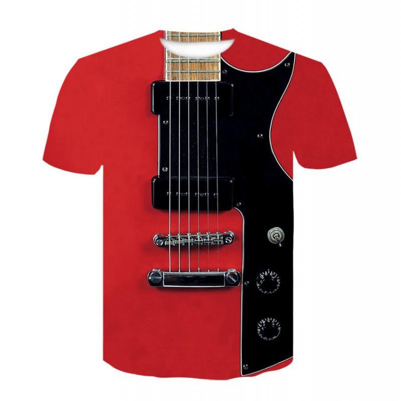 Summer Round Neck 3D Musical Instrument Print Top Fashionable Casual Short Sleeved Men's T-shirts