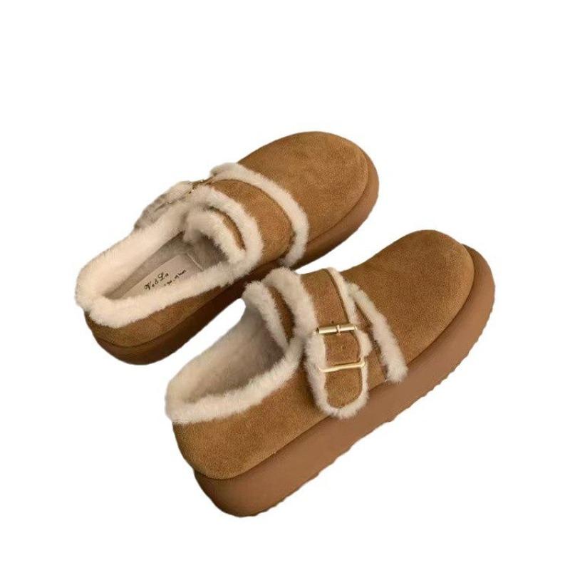 Hot Selling 2025 Frosted Leather Thick-soled Brown Velvet Boken Shoes Autumn Winter Snow Boots Women's Cotton Sneakers Fluffy