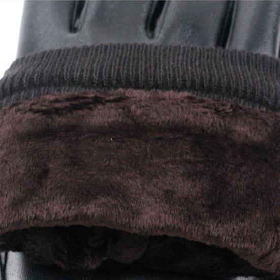 1 Pair Winter Cycling Gloves Faux Leather Touch Screen Anti-slip Thermal Scratch Resistant Windproof Warm Plush Thicken Winter Mittens for Camping