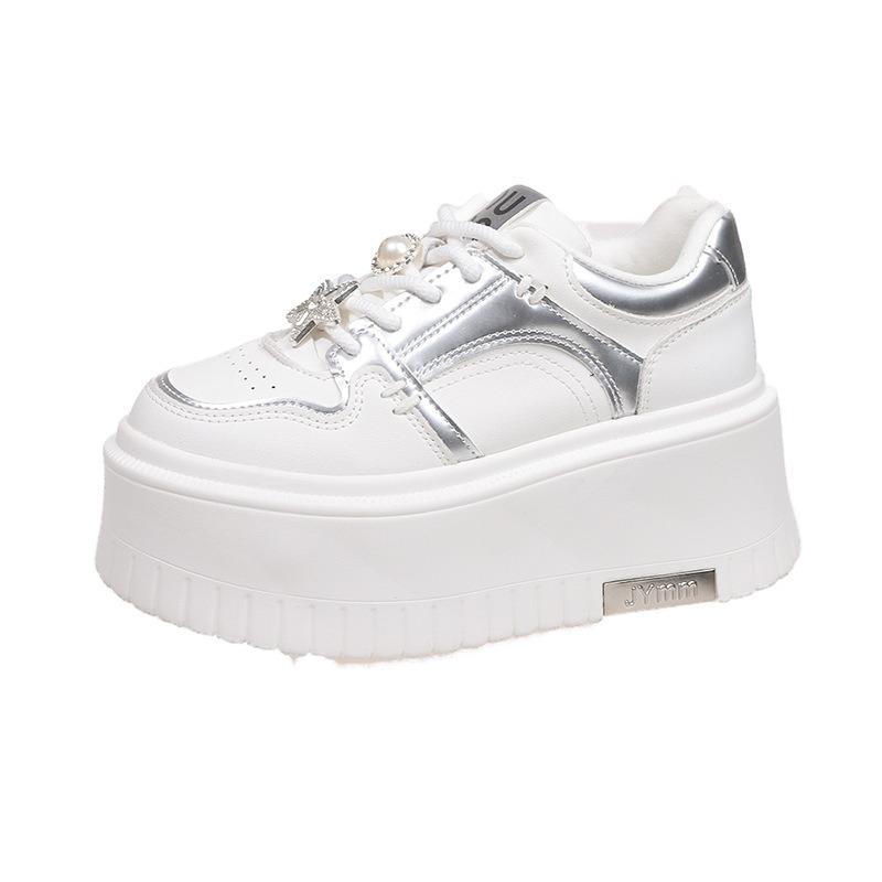 Platform White Shoes Women's Early Spring New Versatile Sports and Leisure Shoes Heightening Lace-up Board Shoes Women