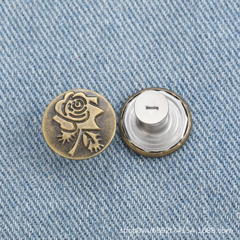 Adjustable No-Sew Detachable Metal Jeans Buttons – Flat Bottom, Nail-Free, Resizes Waistbands Effortlessly