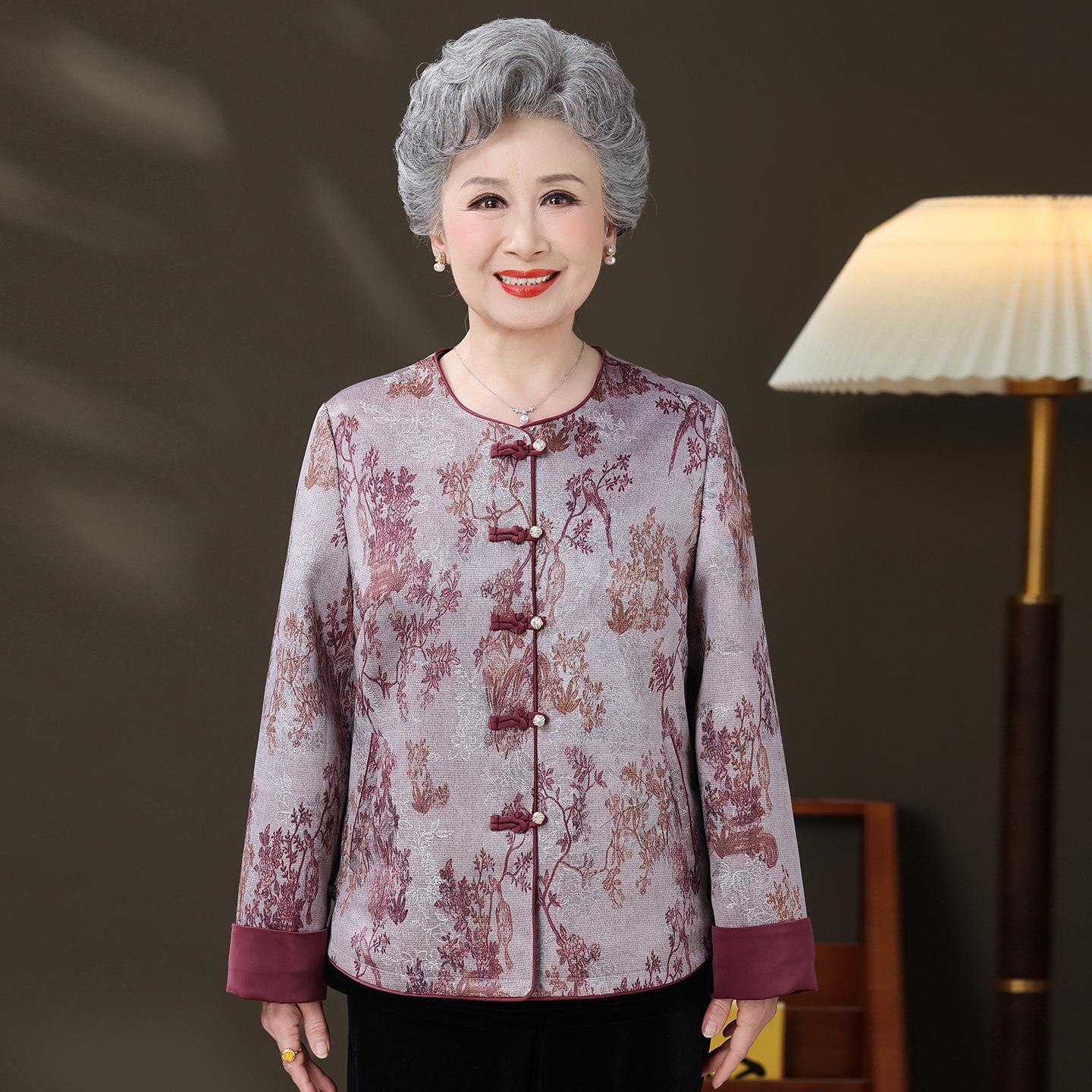 

Elegant Chinese Wind Spring/Autumn Jacket for Middle-Aged & Elderly Women – Stylish Thin Coat for Mom or Grandma L (up to 100 lbs)