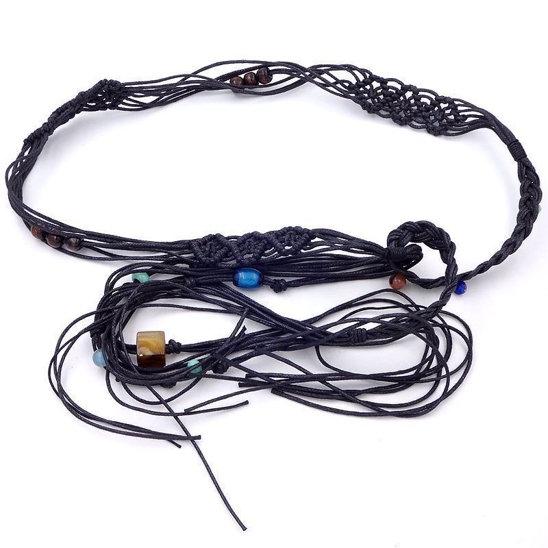 Pure Handmade Cotton Waist Rope Woven Fringed Beaded Famous Style Belt Women's Summer Simple and Versatile Waist Chain Literary and Retro
