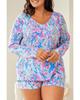 Azura Exchange Floral Print Long Sleeve and Shorts Lounge Outfit