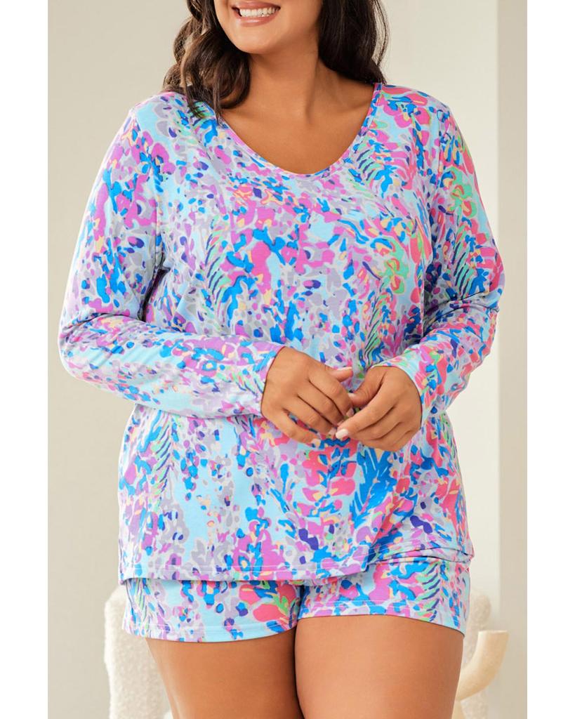 Azura Exchange Floral Print Long Sleeve and Shorts Lounge Outfit