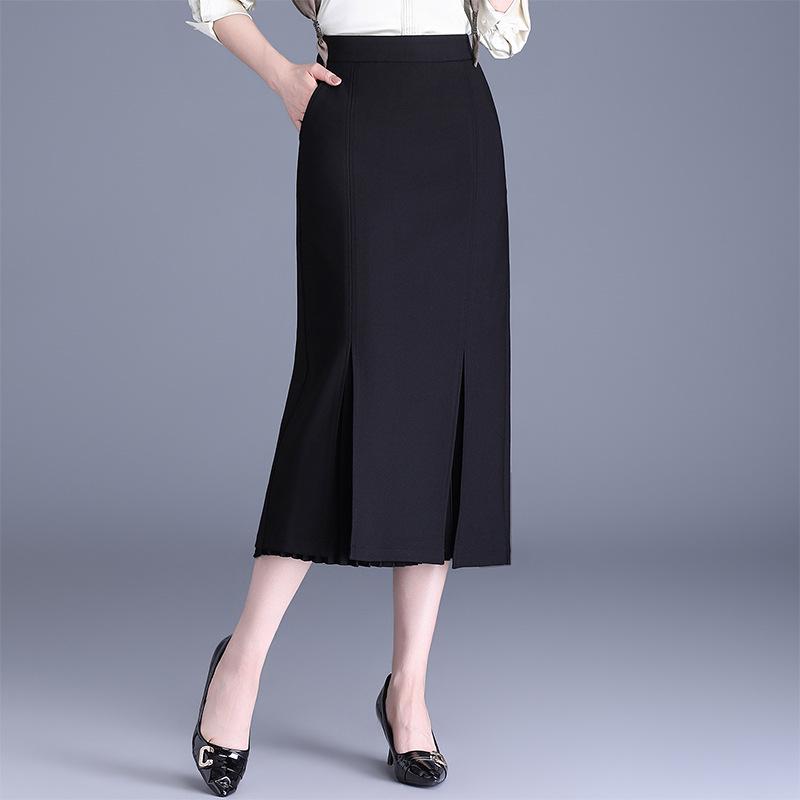 2026 Women s Elegant Mid-Length Slit Tube Skirt Large чёрный