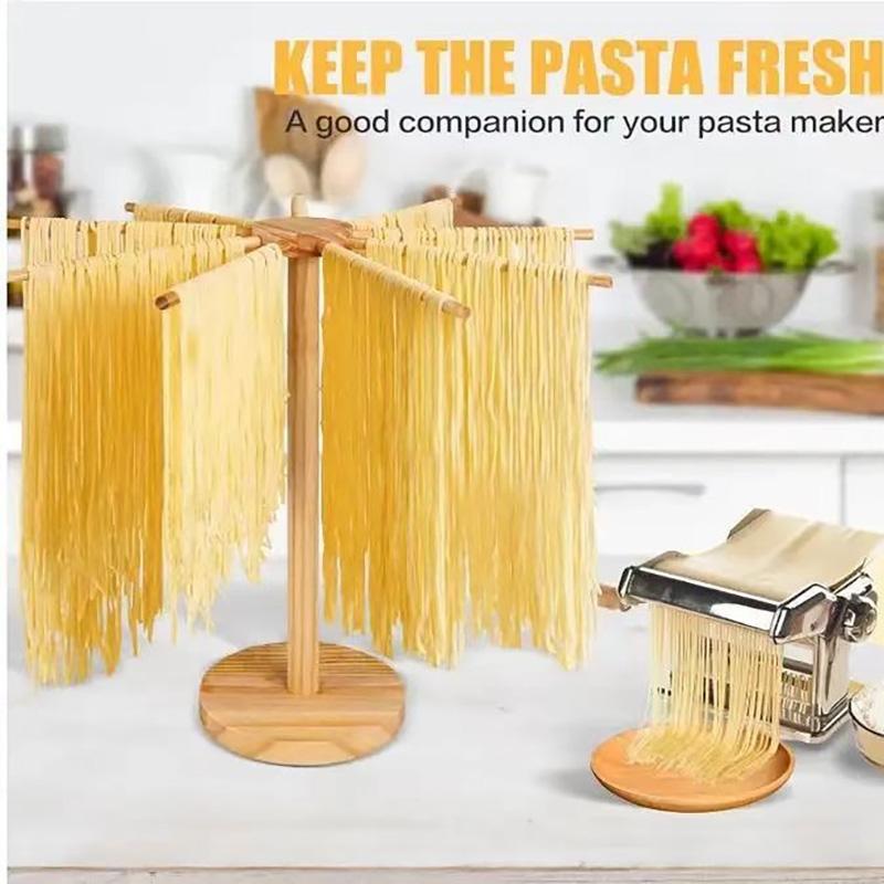 Wooden Pasta Drying Rack with 9 Bar Arms, Detachable Noodle Drying Stand for Kitchen, Portable Spaghetti Hanger