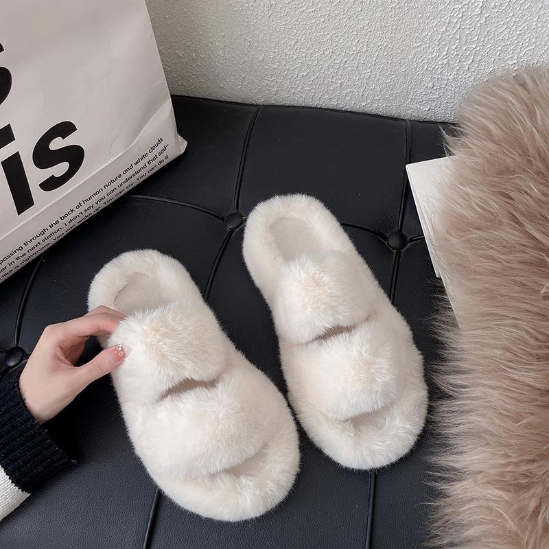 2025 spring and autumn new muffin thick bottom heightening plush fluffy cotton slippers women wear ins home fluffy slippers