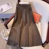 Miu Style Brown A-Line Leather Skirt - Women's Slim Fit for Autumn/Winter