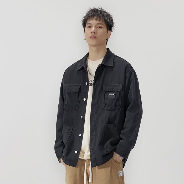 

Американская тяжелая ретро-куртка из чистого хлопка мужская модная брендовая повседневная рубашка с лацканами модная куртка 4XL чёрный