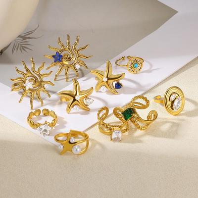 Luxurious Exaggerated Titanium Steel Star Heart Ring for Women