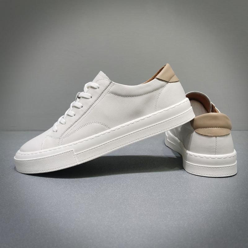 European White Shoes Men 'S Genuine Leather Trend Casual Shoes Low -Top Lace -Up Sneakers Full Leather Men 'S Shoes Fashion Sneakers