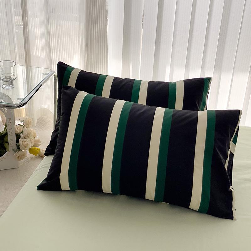 Solid Color Striped Pure Cotton Pillowcase (Single Piece)