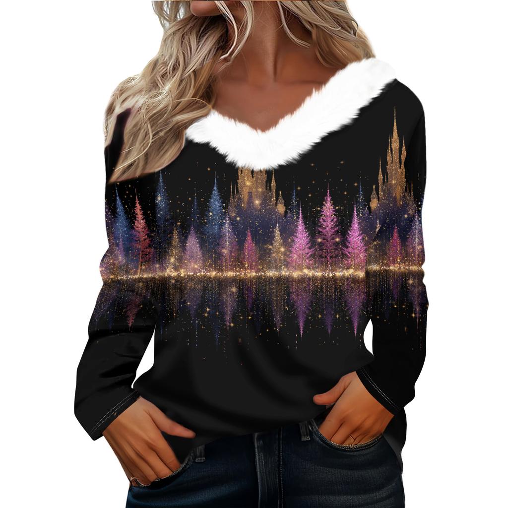 Long Sleeve Shirts For Women Cute Tops Christmas Prints Tees Blouses Casual Plus Size Basic Tops Pullover