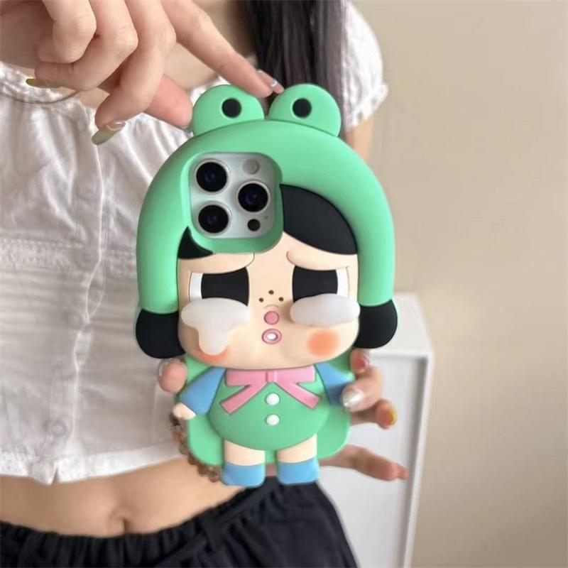 3D Cute Crying Girls Phone Case For iPhone 17 16 15 14 13 Pro Max Soft Silicone Cover