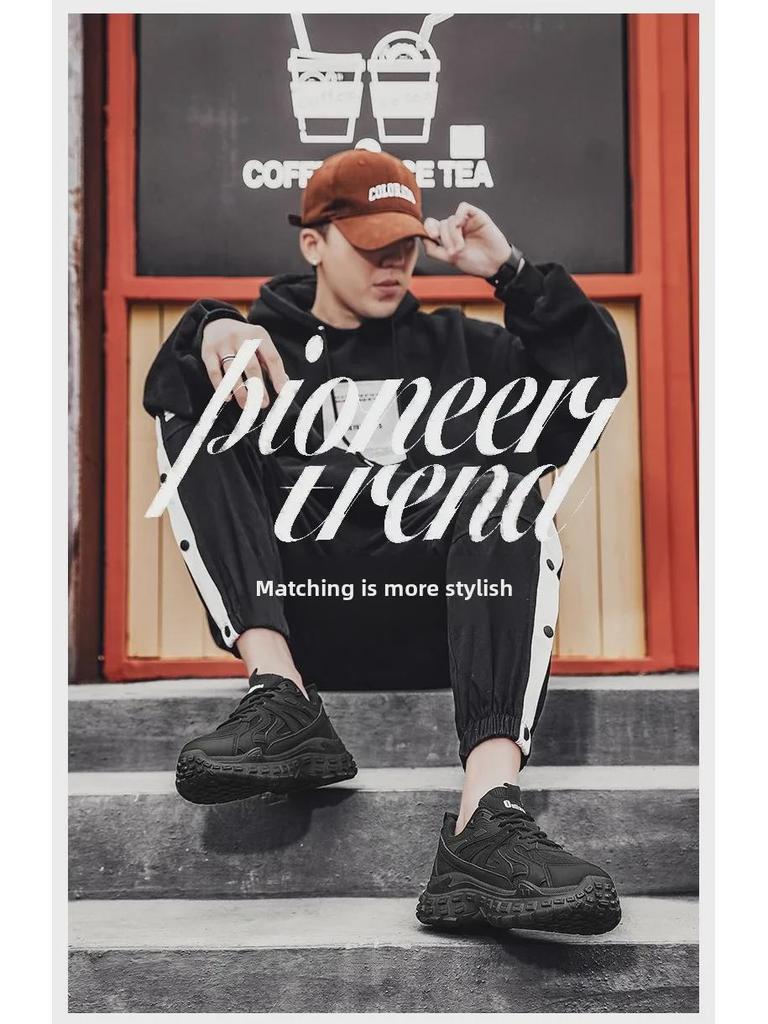 Men's Black Breathable Work Shoes - Summer Wear-Resistant Construction and Running Sneakers.