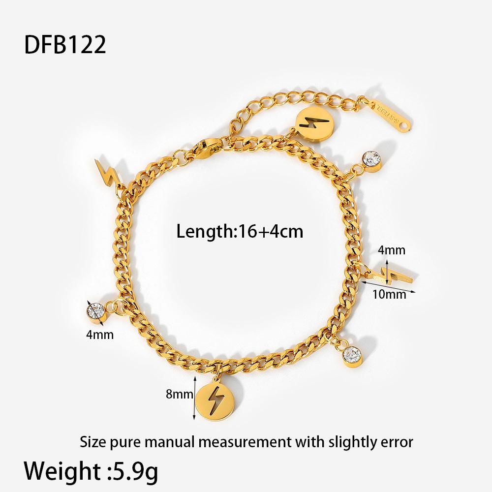 INS Personalized Fashion Lightning Rhinestone Fringed Pendant Bracelet Plated 18K Gold Stainless Steel Design Jewelry Women