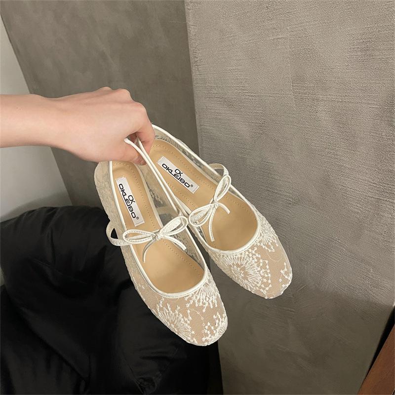 Inner height increase bow fairy single shoes women's shoes 2025 new spring mesh breathable shallow mouth Mary Jane shoes