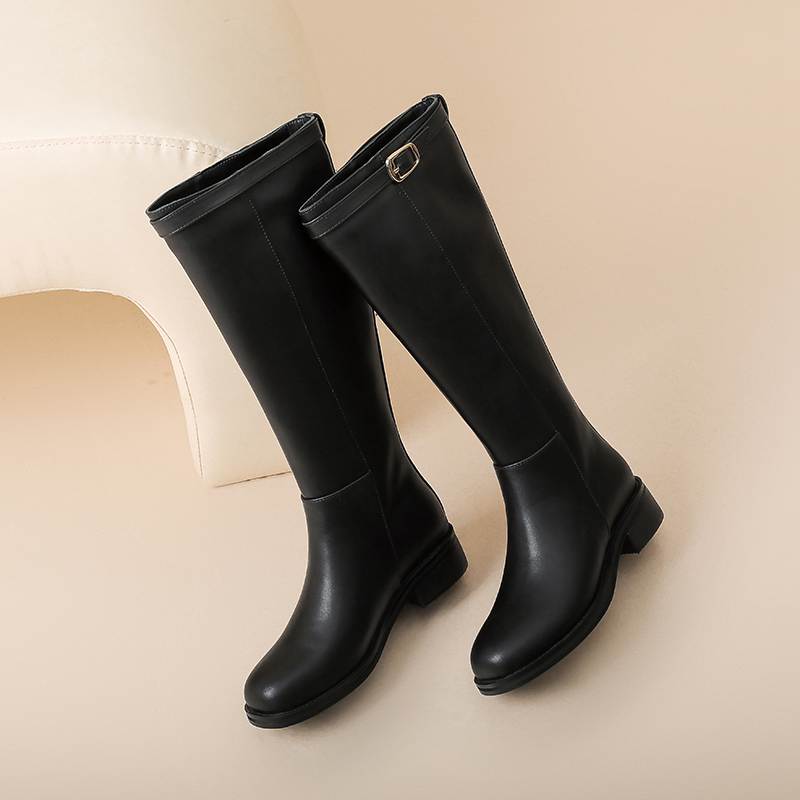 Krazing Pot Cow Split Skin Round Toe Med Heels Knight Boots Size 46 Size 45 Slip On Plus Size Women Metal Buckle Thigh High Boots