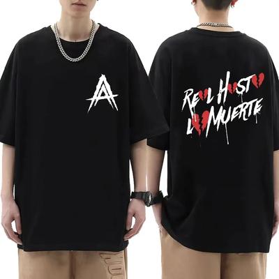 Camiseta Estampada Rapper Anuel AA Real Hasta La Muerte para Hombre y Mujer Moda Casual Camiseta Oversize 100% Algodón Streetwear