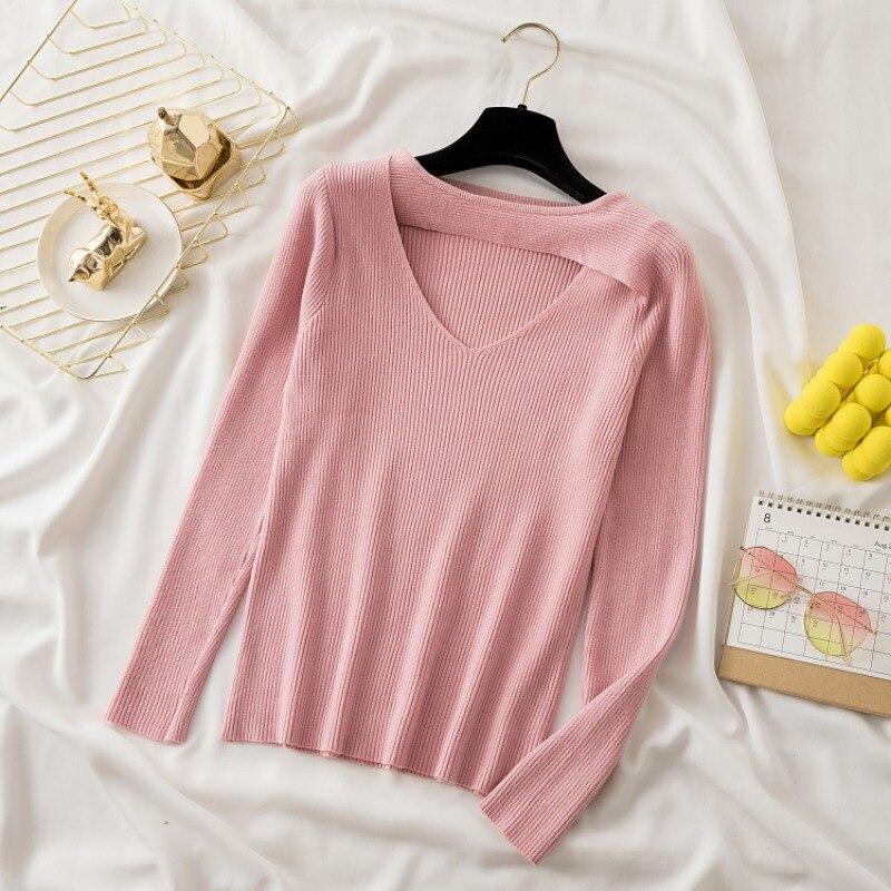 Πλεκτά μπλουζάκια με πάτο για γυναίκες Φθινόπωρο και Χειμώνας 2023 Μόδα Πουλόβερ με λαιμόκοψη μονόχρωμη λεπτή εφαρμογή πουλόβερ Ρούχα 28726